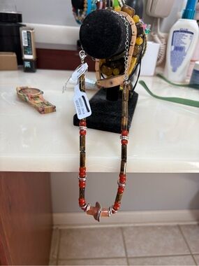 Hand Crafted Brown and Red Beaded Women's Necklace
